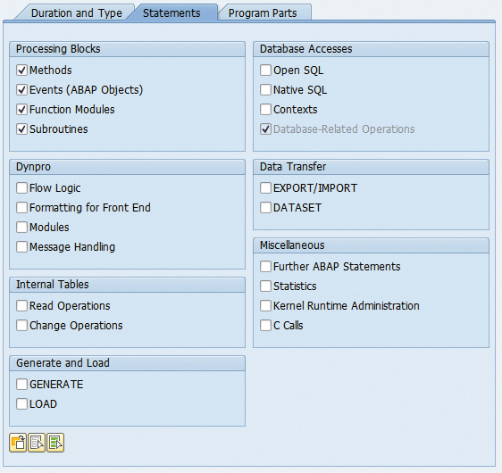 Figure 3 — Choose the statements to be included in the measurements on the Statements tab