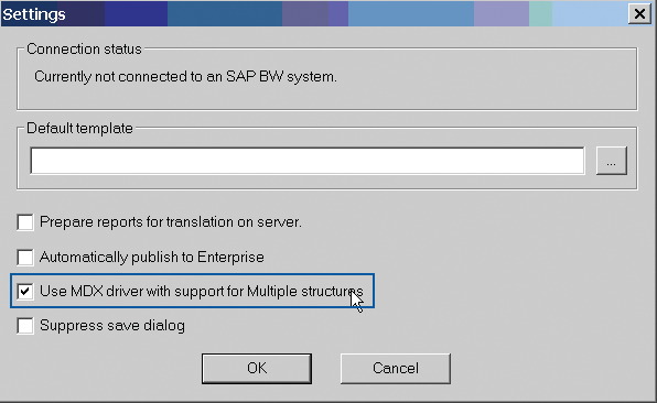 Modal to enable the BW MDX connectivity with SAP Crystal Reports