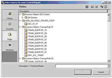 Under 'Roles' is where you select your BI query in user interface