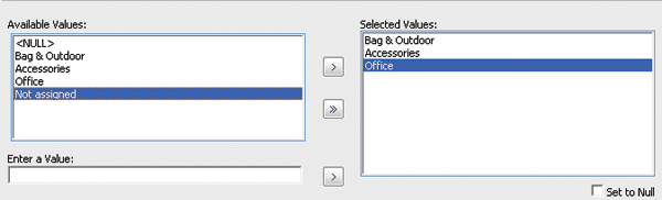 A modal displaying possible values for the product groups