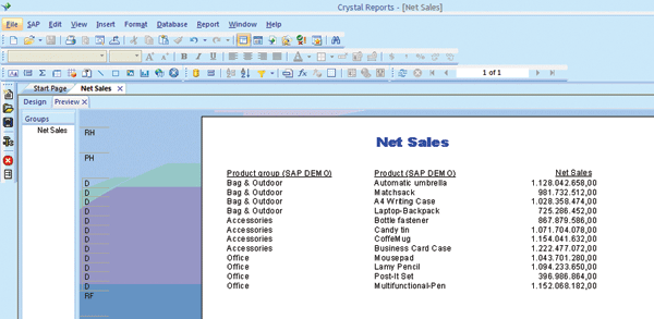 A 'Report Preview' mode in SAP Crystal Reports