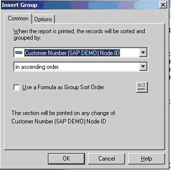 Under "Insert' use the 'Options' tab to select the field you want to use to group the records