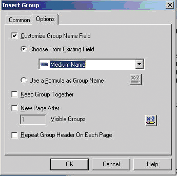 The field used to customize the 'Group Name' in the report