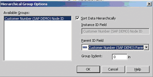 Illustrating the UI where you can create hierarchical groups in Crystal Reports