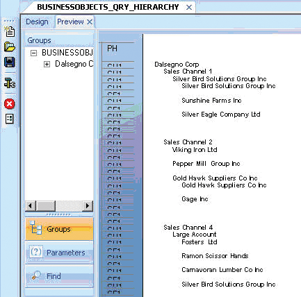 A report preview revealing the hierarchical structure you created
