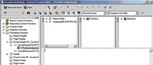 A detailed view of the Formula Editor in SAP Crystal Reports