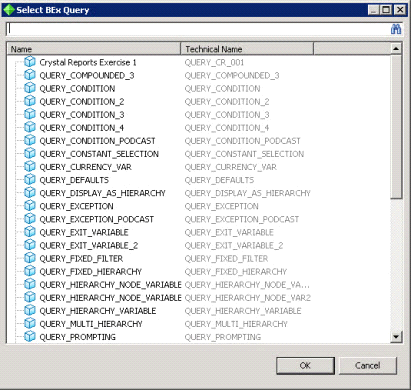 Here you can see the BEx queries and select the ones you need