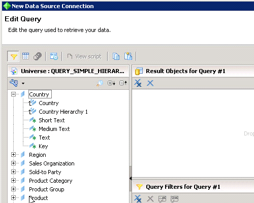 Finding the list of characteristics and key figures to select your created hierarchy in Crystal Reporting SAP UI