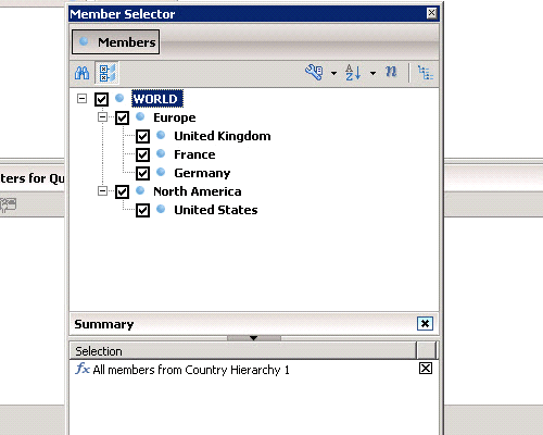 A close-up view of the nodes and leafs in the Crystal Report 4.0 UI