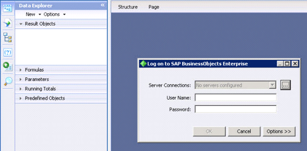 The Authentication modal in SAP Crystal Reports for Enterprise 4.0
