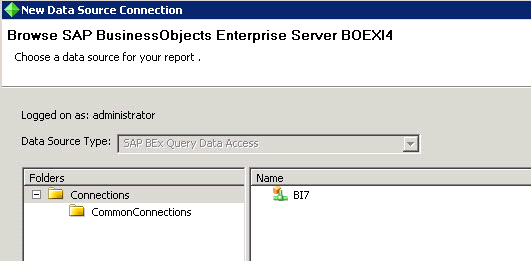The part of the UI where you see available bobj connections