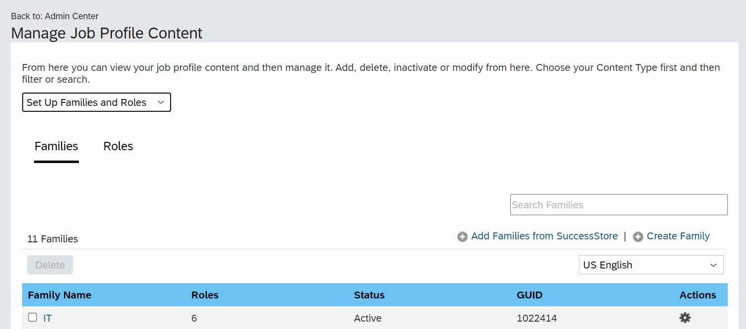 Figure 8 - Job Families and Roles Set Up -- Image