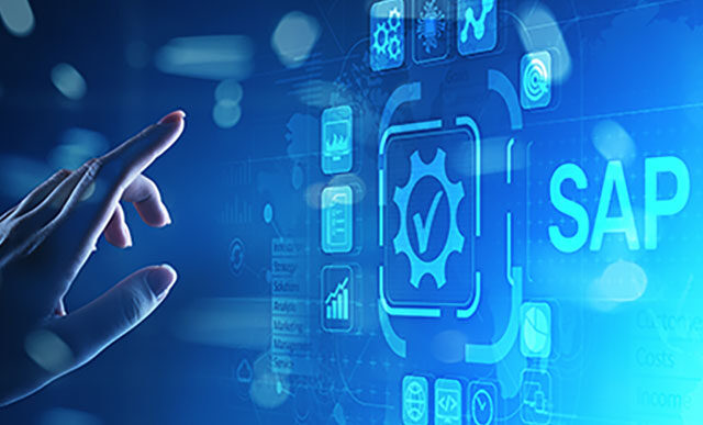 Digital SAP interface with AI-driven identity and access control overlay illustrating SAP S/4HANA security and identity governance architecture.