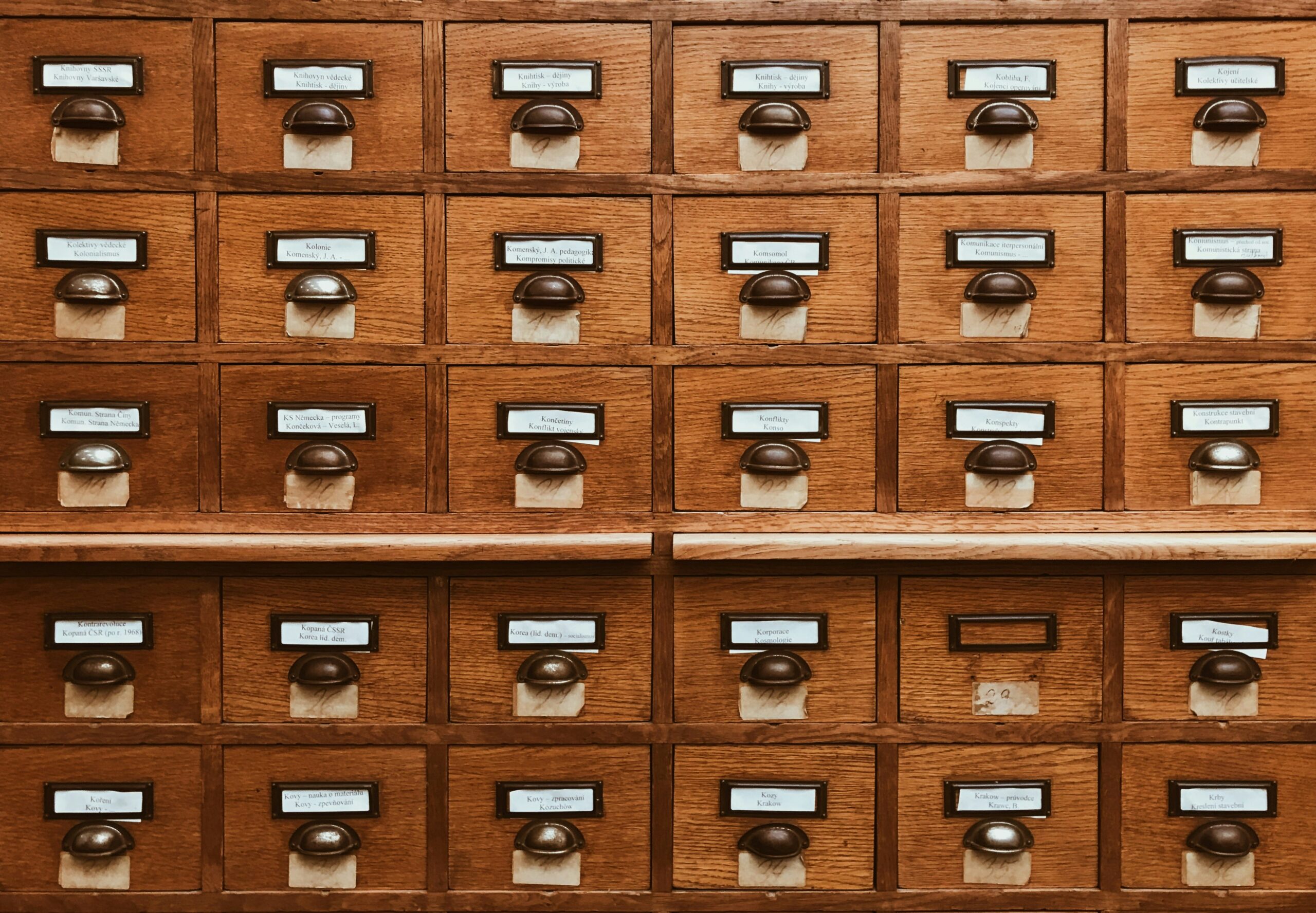 photograph of a wooden library database catalogue