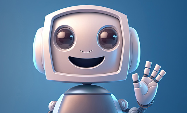 image of Robot smiling and waving at screen