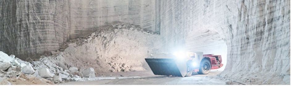 A wheel loader entering a salt mine in Zielitz, East Germany