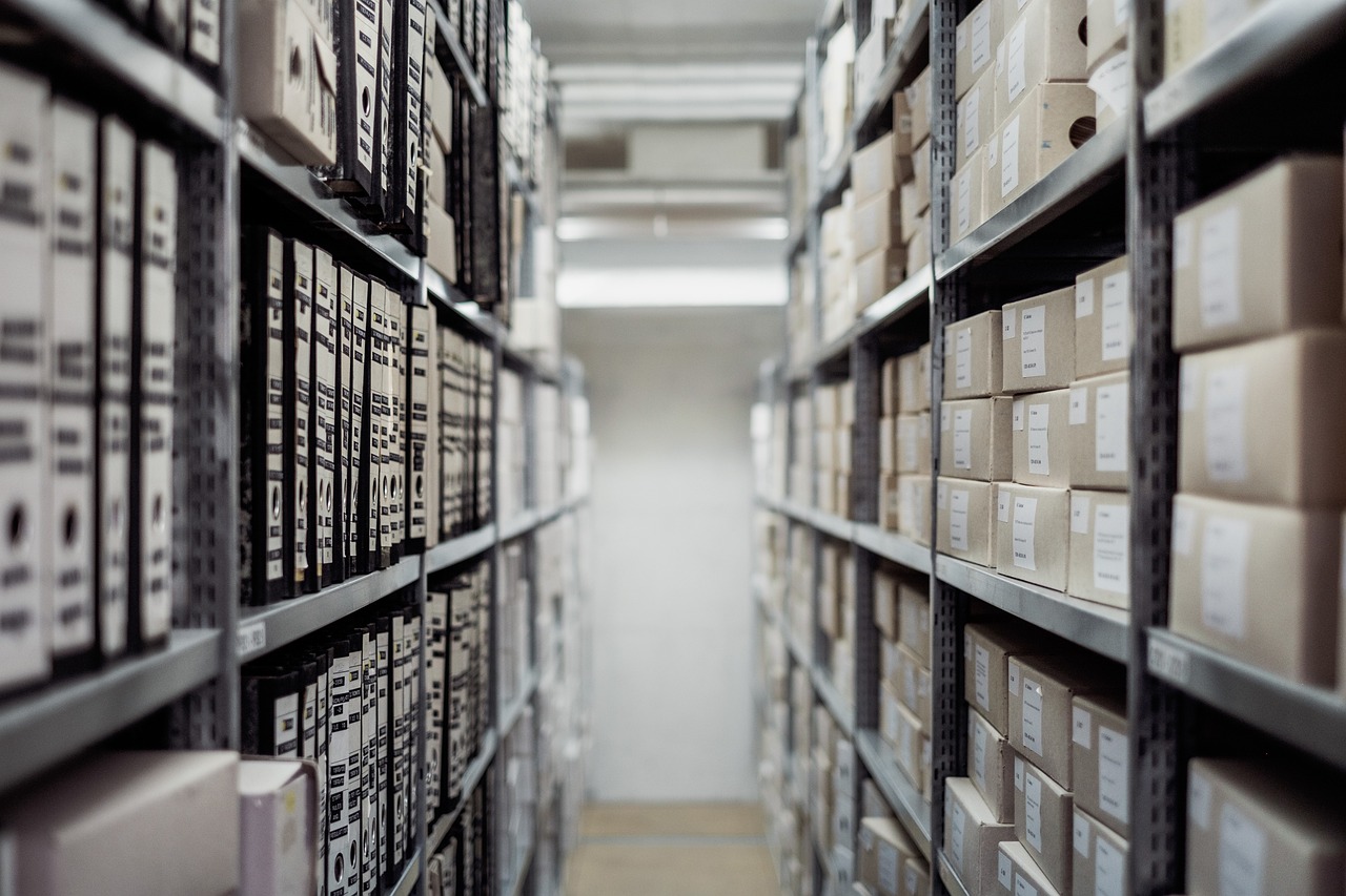 achieving documents organised on shelves