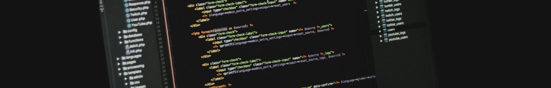 laptop with code written on the screen in front of abstract pink blue and red lines | SAP Product Review SAP Build low code