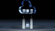 graphic cloud image with a lock symbolising data moving upward toward it | SIOS solution for application-level disaster recovery DR