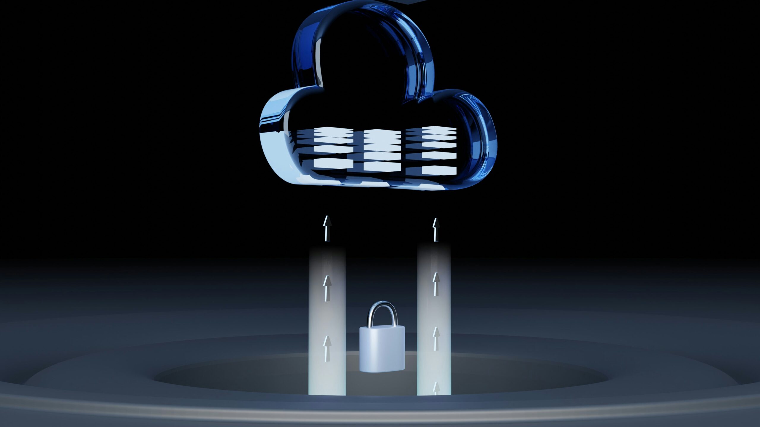 graphic cloud image with a lock symbolising data moving upward toward it | SIOS solution for application-level disaster recovery DR