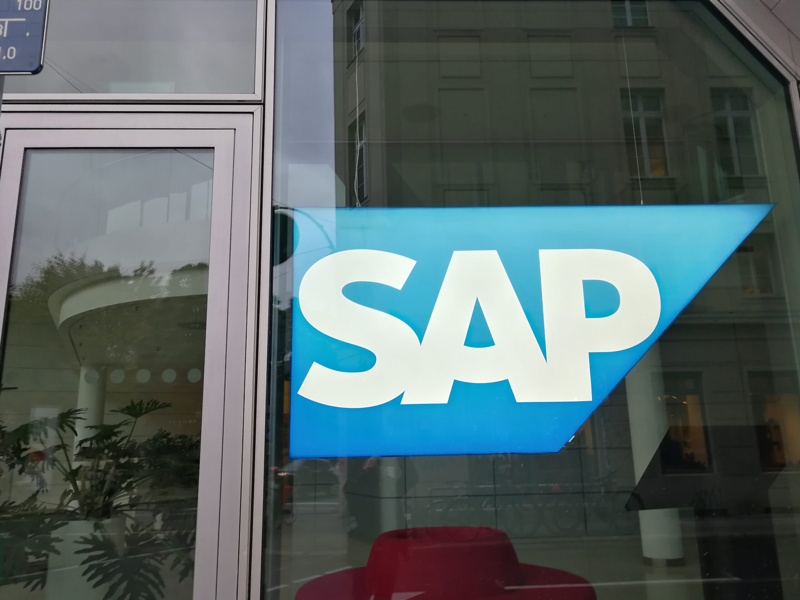 SAP logo displayed on office building exterior representing enterprise ERP and platform security.