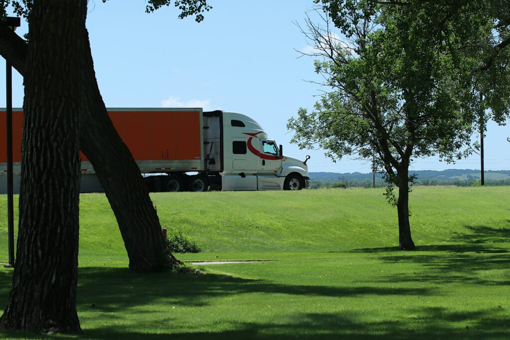 Orange and White Semi Truck