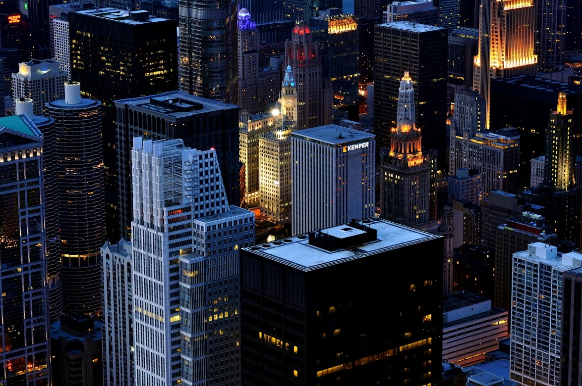 Aerial view of city buildings representing SAP HANA data architecture and financial systems integration