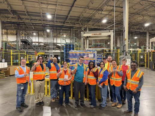 Clorox manufacturing team at Aberdeen, MD plant standing on production floor during SAP S/4HANA transformation.