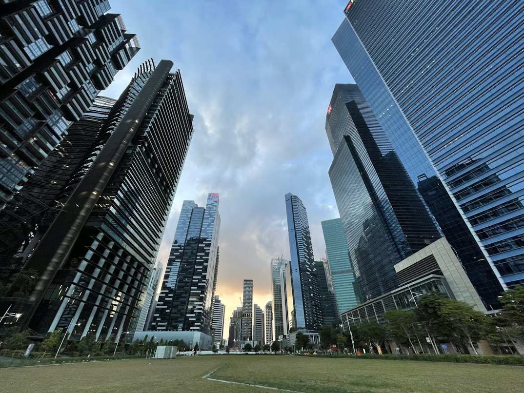 Modern office buildings in Singapore, representing SAP GRC for SAP HANA architecture and enterprise risk management systems.
