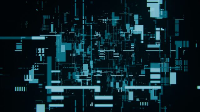 Abstract blue and black grid pattern representing SAP security architecture, benchmarking, and layered control structures.
