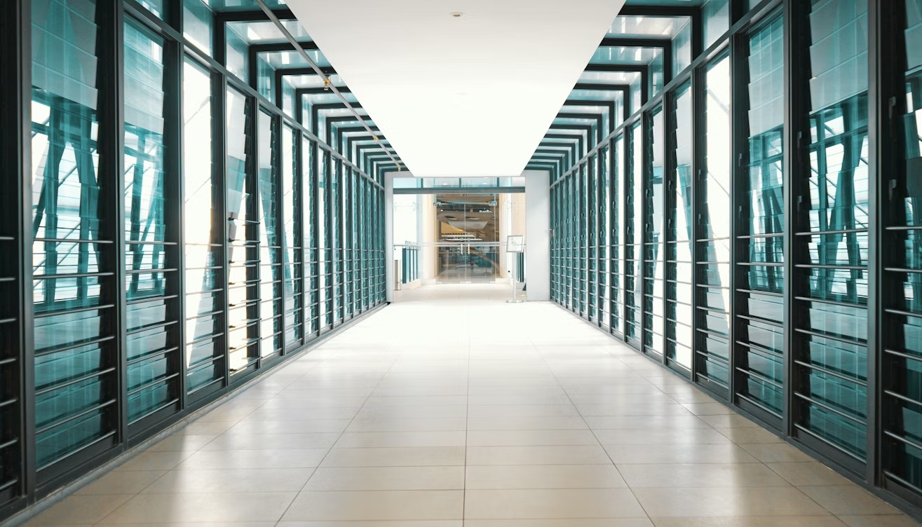 nterprise corridor representing SAP finance architecture and system infrastructure transition.