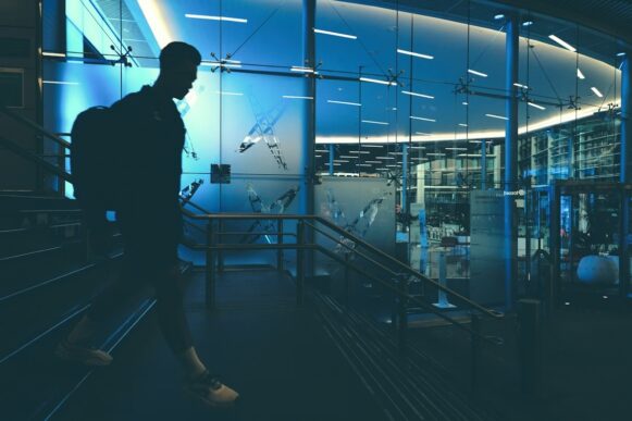 Modern blue-lit office interior representing SOC workflows for SAP logs and Splunk security intelligence.