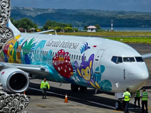 Garuda Indonesia aircraft on the tarmac as the airline adopts RISE with SAP and SAP Cloud ERP Private as part of its recovery plan.