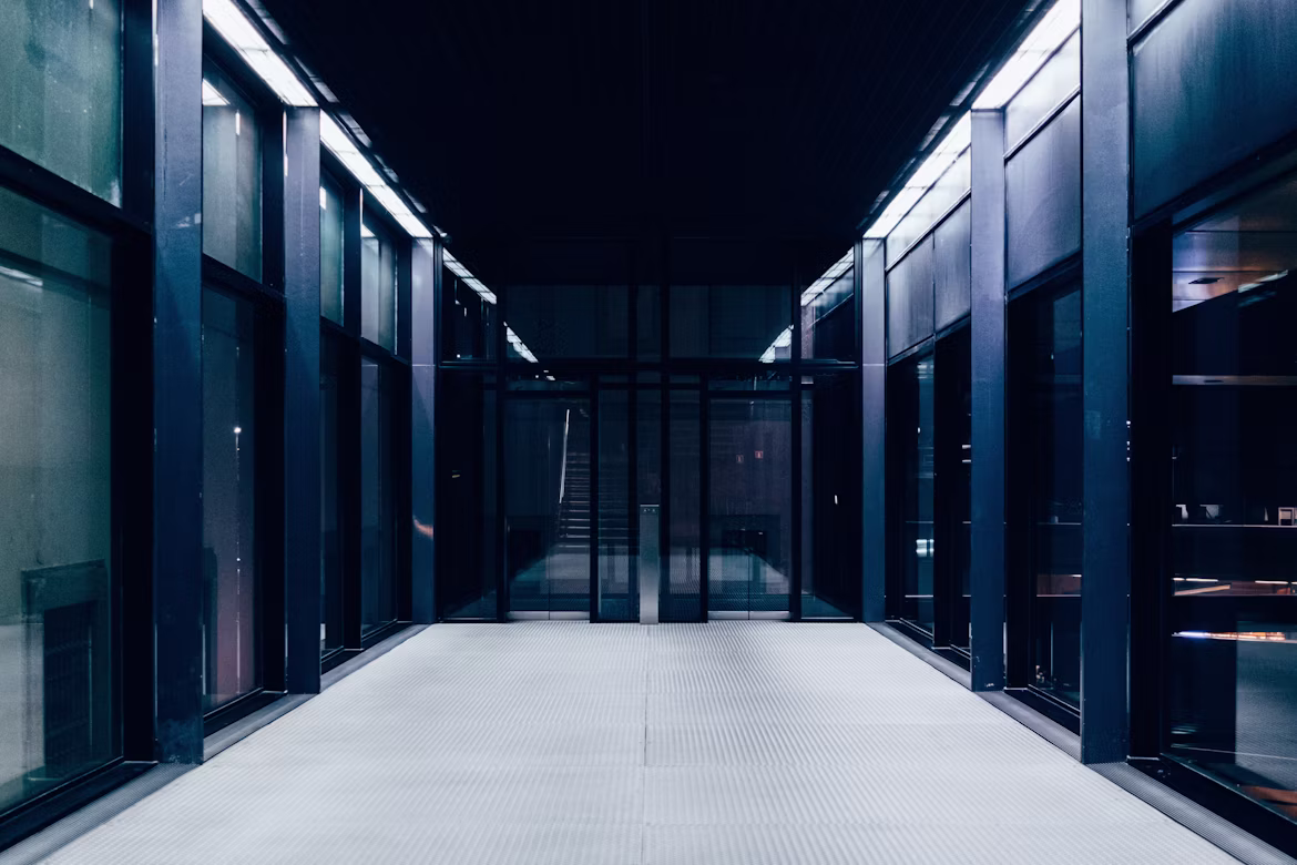Secure enterprise corridor representing Microsoft Power Platform governance for SAP connectors and AI agent access