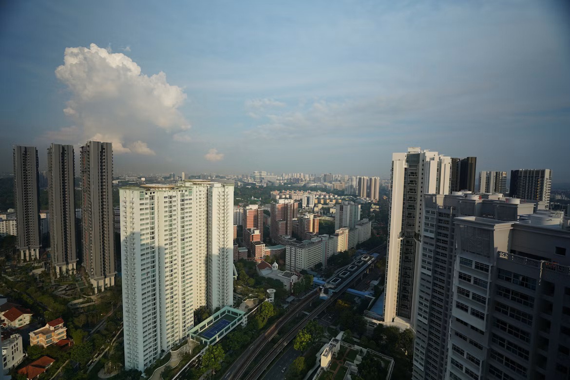 High-rise buildings and rail lines in Queenstown, Singapore, near the planned Kampong AI hub at one-north