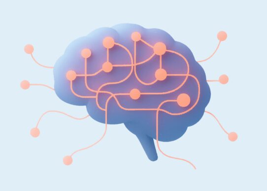 Abstract illustration of an AI brain with connected nodes representing intelligent agent networks for SAP transformation.