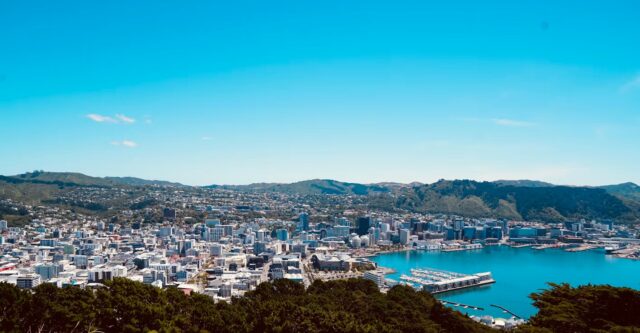View of Wellington, New Zealand, home to Xero’s global headquarters, showing the city skyline, harbor, and surrounding hills.