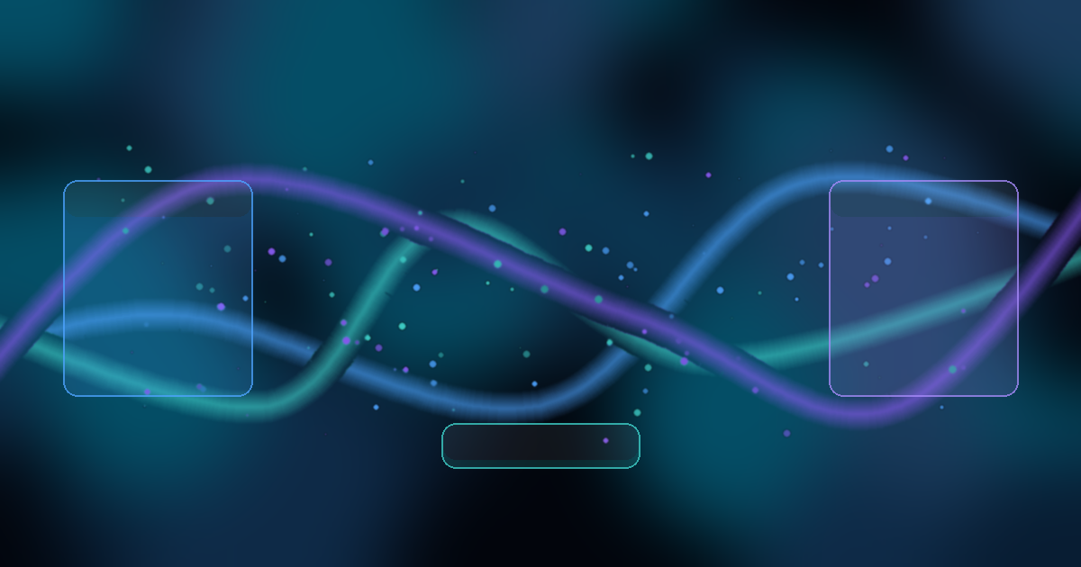 A photorealistic representation of fiber-optic data streams sweeping across a dark background, connecting translucent interface panels representing an SAP S/4HANA core and a governed AI agent, illustrating live data streaming.