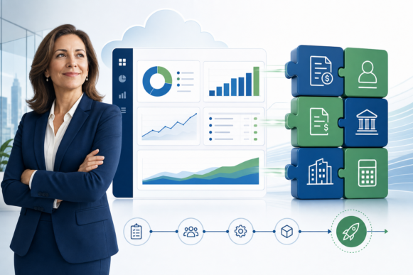 CFO with financial charts in the background