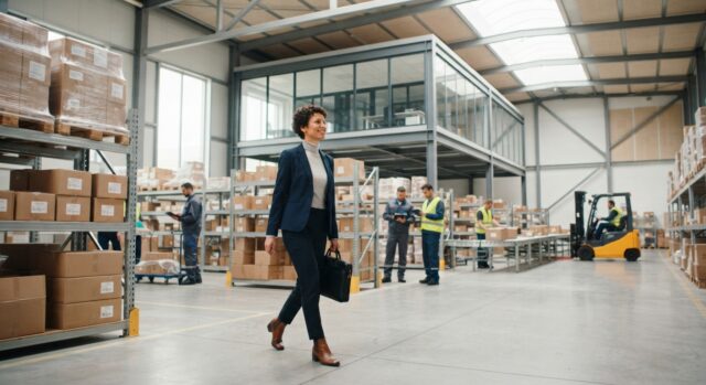 Business leader walking through a working warehouse floor past staff and a forklift, symbolizing SAP decision makers assessing which Sapphire 2026 AI announcements fit their real landscape