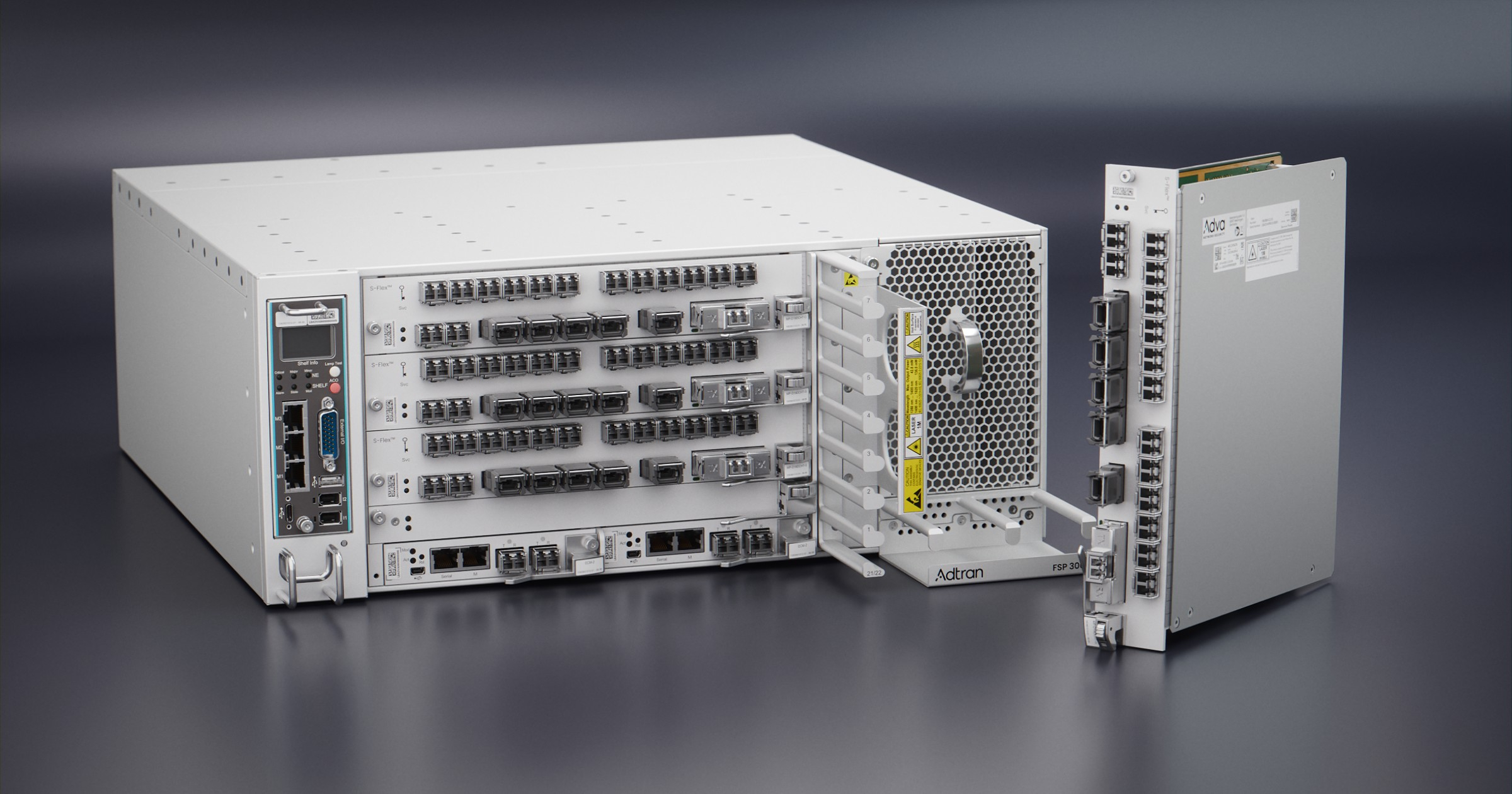 Adtran FSP 3000 optical networking platform with Adva Network Security S-Flex encryption modules, the BSI-approved Layer 1 encryption hardware securing SAP's German data center interconnects