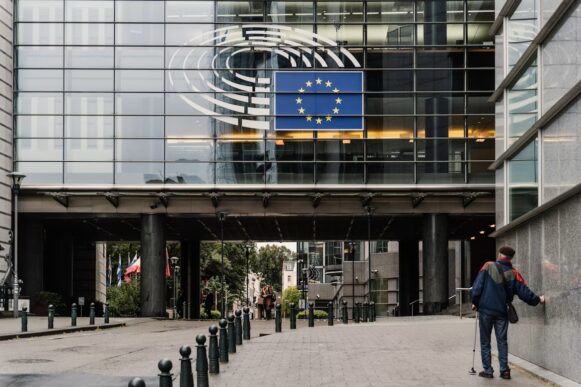 European Commission building displaying the EU emblem as Cyber Resilience Act standards advance.