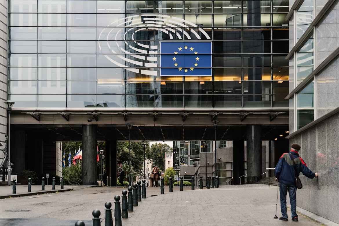 European Commission building displaying the EU emblem as Cyber Resilience Act standards advance.