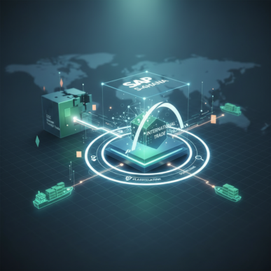 Abstract digital globe showing global connections, representing international trade and enterprise software.