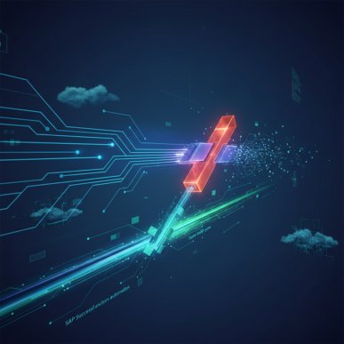 Abstract blue and teal digital network representing integrated business process automation within an enterprise system.