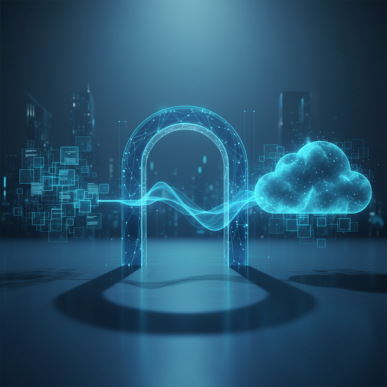 Digital network of connected data points flowing into a central SAP cloud ERP icon.