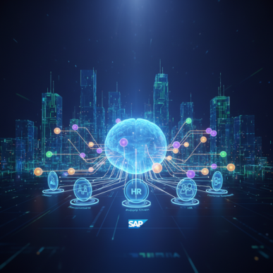 Digital interface showing interconnected nodes and data streams, symbolizing advanced AI network operations within an enterprise setting.