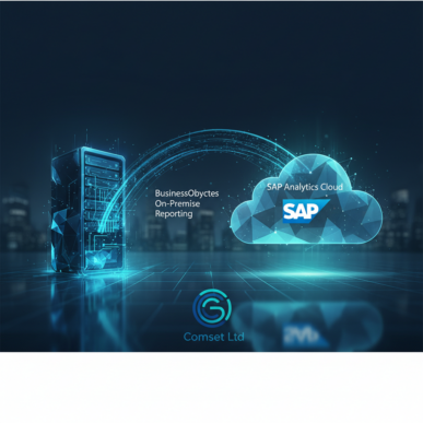 Conceptual image showing data migration from an on-premise server rack to a cloud network.