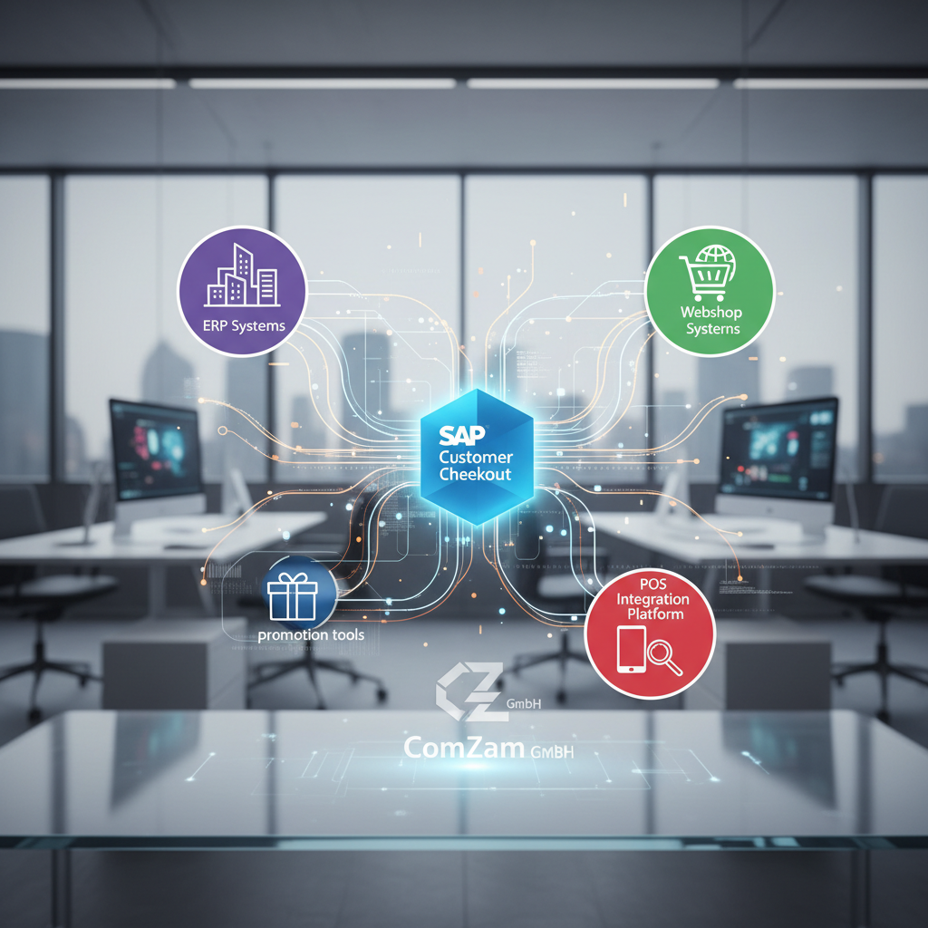 A sleek, modern 3D rendering depicts a network of interconnected digital nodes, symbolizing data flow and integration.