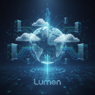 Illuminated global fiber optic network lines connect digital infrastructure in a secure multicloud environment